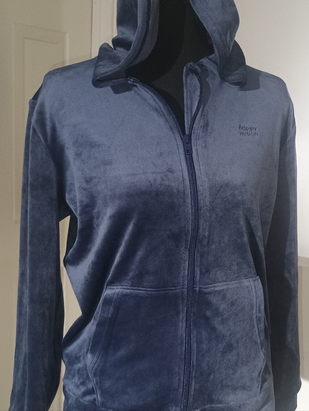 Navy Velour Zip-Up Hoodie Jacket